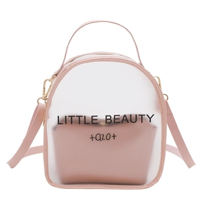 Pink frosted transparent mini backpack with letter print and detachable gold metal hardware
