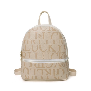 Stijlvolle beige rugzak met monogramprint en gouden ritsen voor modebewuste dames