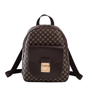 Mini vintage patterned backpack with heart-shaped gold buckle and adjustable straps