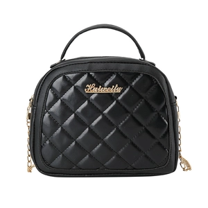 Chic black quilted handbag with gold chain strap and elegant diamond lattice stitching