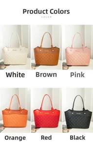 Dettaglio borsa shopper trapuntata mostrata in bianco, marrone, rosa, arancione, rosso e nero