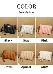 Handgelenktasche in sechs Farben mit eleganter V-Steppung und praktischer Handschlaufe