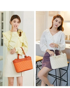 Borse tote trapuntate in arancione e crema con logo in metallo e manici in pelle