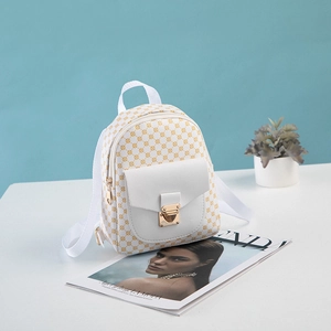Mini floral printed backpack with gold buckle closure and white adjustable straps