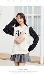 Pink quilted PU leather waist bag featuring an anti-theft lock and adjustable strap