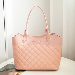 Borsa tote rosa trapuntata con tracolla a catena e logo Sunnysky dorato elegante