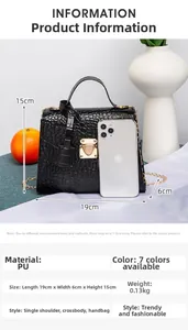 Detailed size specifications for the crocodile pattern crossbody bag with dimension labels