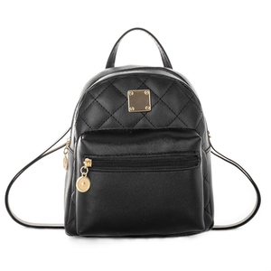 Classic black quilted mini backpack for women with elegant golden hardware and top handle