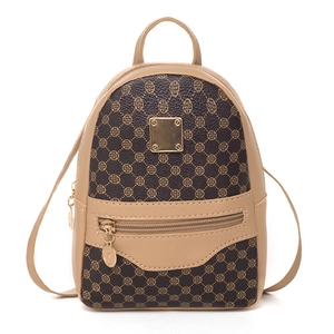 Mini backpack in brown monogram print with leather trim and gold metal logo plaque