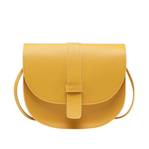 Minimalist yellow PU leather saddle crossbody bag with fine stitching and adjustable strap