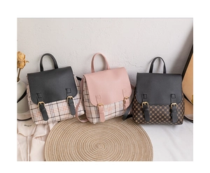 Detailed comparison of three mini backpacks with plaid and geometric vintage prints