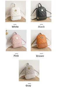 Quilted mini backpack collection in white, black, pink, brown, and grey PU leather