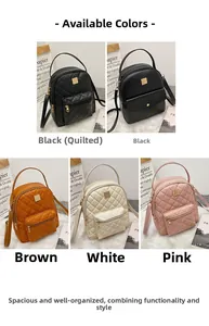Collage of mini faux leather backpacks in multiple colors with gold zippers and hardware