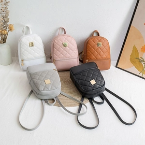 Women Quilted Mini Backpack Fashion PU Leather Small Travel Shoulder Bag With Gold Metal Plate Zip Closure Casual Daypack