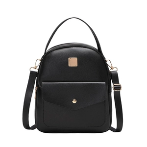 Classic black small backpack for women in lychee leather with gold hardware