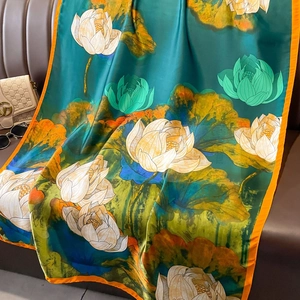 Écharpe Longue En Satin Imitation Satin À Imprimé Lotus Châle Rétro Style Chinois Élégant Pour Femmes Accessoire De Mode