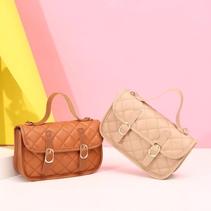 Minimalist embroidered satchel handbags in brown and beige colors with quilted patterns