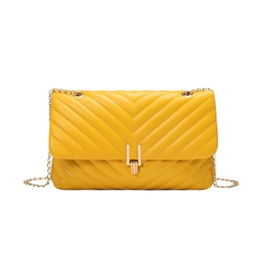 Sac bandoulière jaune vif pour femme avec surpiqûres en V et chaîne en métal doré