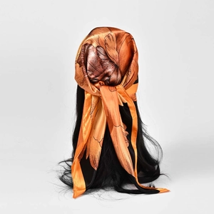 French vintage floral silk headscarf in vibrant orange and black silk finish