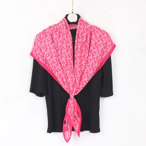 Magenta floral cotton linen scarf for women made of 100% viscose fabric in large square shawl
