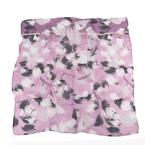 Elegant purple cotton linen scarf with black and white floral prints for women