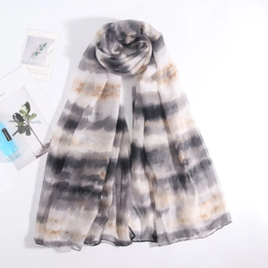 Écharpe Longue Femme Tie-Dye Dégradé Rayures Colorées Polyester Voile Fine Légère Châle Enveloppement Élégant Accessoire Mode