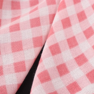 Pink and white gingham cotton linen scarf with fine woven texture and lightweight fabric
