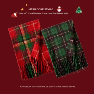 Classic Plaid Scarf Shawl Imitation Cashmere Warm Thick Tassels Winter Christmas Holiday For Women