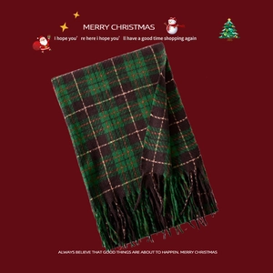 Scottish green plaid scarf with tassels and festive Christmas background design