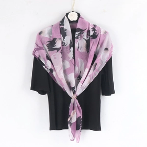 Purple floral print voile scarf for women with elegant abstract flower patterns