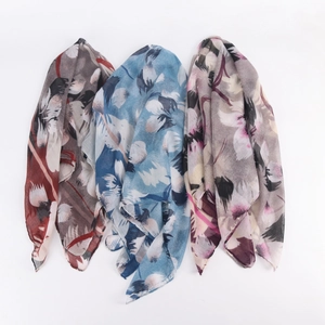 Ethnic print cotton linen square scarf set with abstract floral patterns in three colors