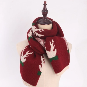 Red Christmas reindeer knitted scarf for women thick warm winter neck warmer for gifts