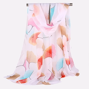 Elegant chiffon ginkgo leaf print long scarf for women with lightweight sheer fabric