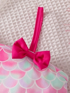 Pink girl's summer outfit with ruffled straps and colorful mermaid fish scale prints