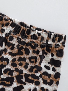 Baby girl leopard print short sleeve top and shorts set with elastic waistband detail