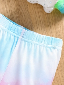 Baby girl summer rainbow print t-shirt and gradient blue pink leggings set outfit