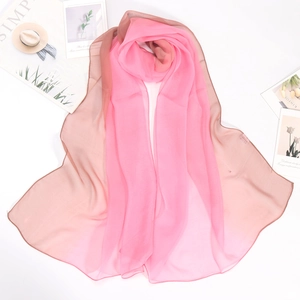 Lightweight breathable georgette silk scarf for women featuring a soft pink gradient design