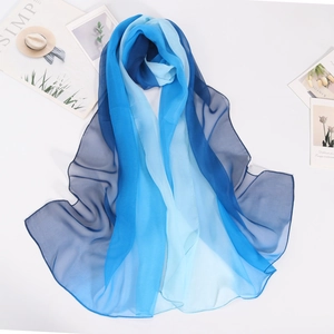 Lightweight georgette scarf with blue gradient design for women, shown on white background