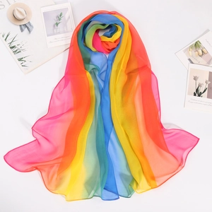 Rainbow gradient silk scarf for women in lightweight breathable georgette fabric