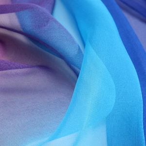 Lightweight rainbow gradient georgette scarf with soft purple and blue silk-like texture