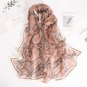 Elegant paisley print georgette scarf in vintage orange and brown for sun protection