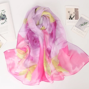 Lightweight floral chiffon scarf with elegant rose print for summer sun protection