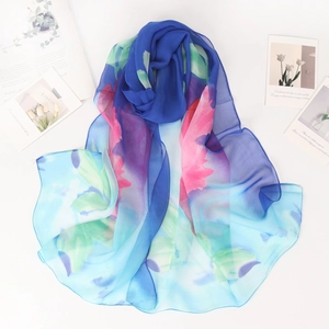 Women Rose Floral Print Scarf Elegant Georgette Shawl Breathable Thin Sun Protection Wrap For Summer Travel Daily Fashion Accessory