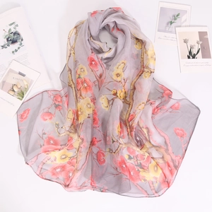 Elegant Floral Georgette Scarf Lightweight Breathable Sun Protection Beach Shawl For Women Fashion Long Wrap