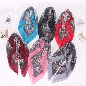 Foulard Carré Vintage Ethnique Imprimé Paisley et Fleurs Femme en Coton Lin Respirant Bandana Écharpe de Cou