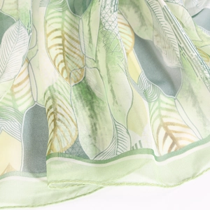 Lightweight feather print georgette silk scarf in mint green and yellow beach shawl
