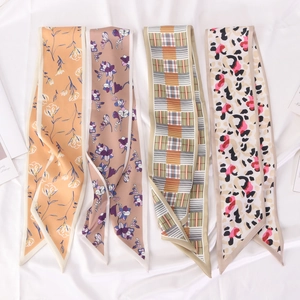Elegant Narrow Satin Like Polyester Scarf Long Thin Twilly Streamer Floral Plaid Leopard Print For Hair Bag Neck Decor