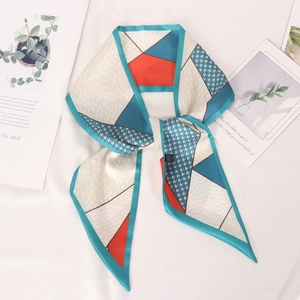 Geometric satin skinny scarf with houndstooth pattern for hair and handbag styling