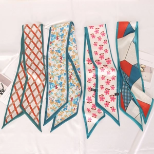 Twilly Satin Scarf Satin Polyester Floral Geometric Long Skinny Hair Tie Bag Handle Wrap Elegant Neck Scarf Women