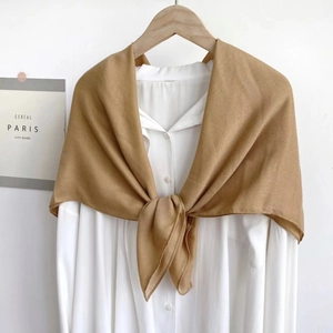 Elegant khaki 90x90cm square scarf displayed on a hanger with a stylish knot detail